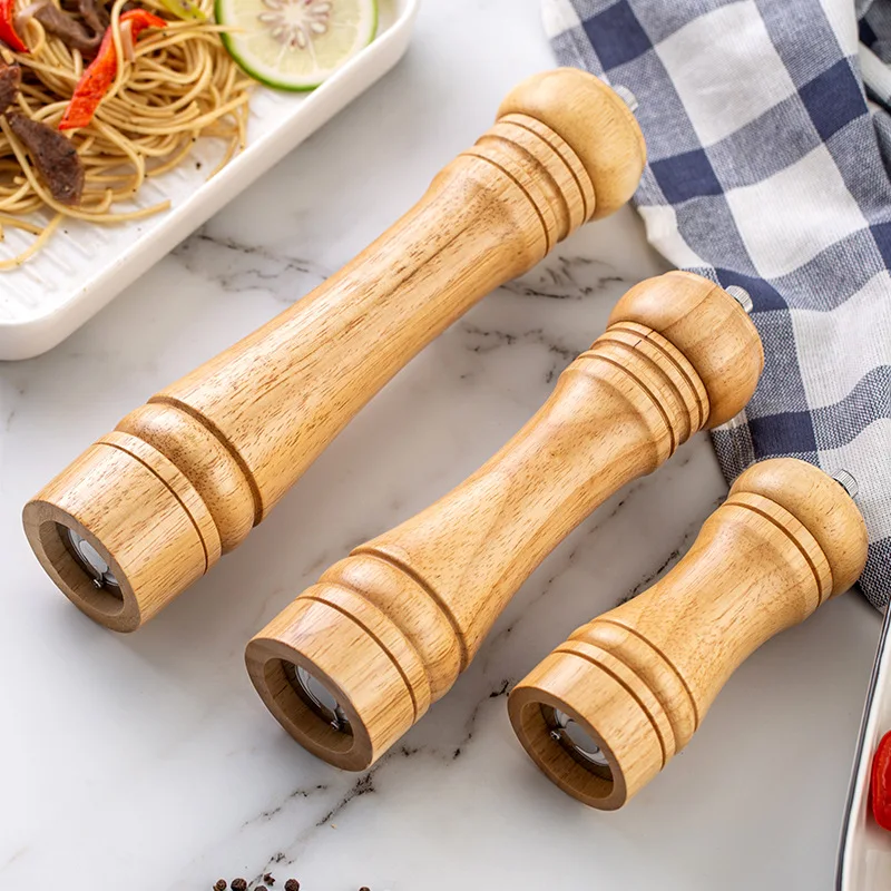 Molinos de sal y pimienta de madera maciza de 5/8/10 pulgadas, molinillo de granos de especias con núcleo de molienda de cerámica ajustable, herramientas de cocina