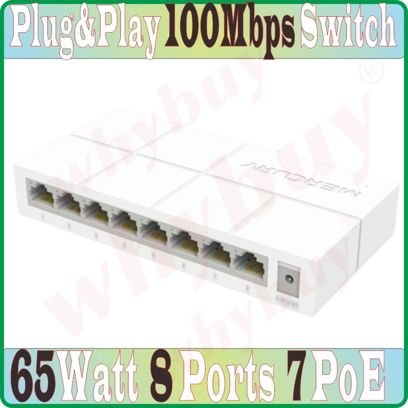 8 ports 7 PoE 65W 100Mbps MCU PoE switch IEEE802.3af PoE for PoE camera or AP etc, Network Switches, Plug&Play,Fast Ethernet Hub