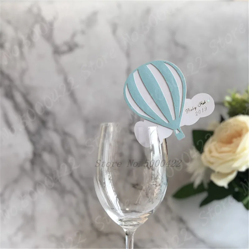 60pcs Balloon Wine Glass Place Name Cards Baby Shower Party Invite Hot air balloon Wedding Event Customizabl Decoration Supplies