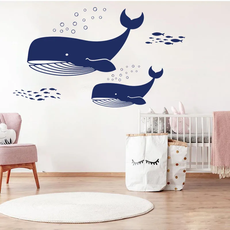 Large Whales Ocean Fish Wall Sticker Bathroom Kids Room Under the Sea Animal Whale Nautical  Wall Decal Bedroom  Decor