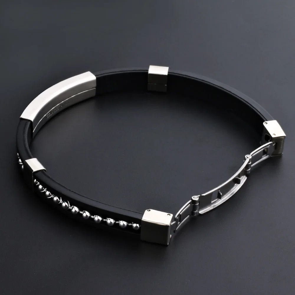 2024 Trend Jewelry Stainless Steel Silicone Bracelet Men Vintage Rubber Wire Bead Bracelets Bangles Men Jewelry Pulsera