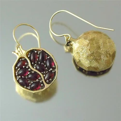 Natural Stone Vintage Red Pomegranate Red Garnet Earrings Pomegranate Jewelry Round Drop Earrings Valentines Day Gifts