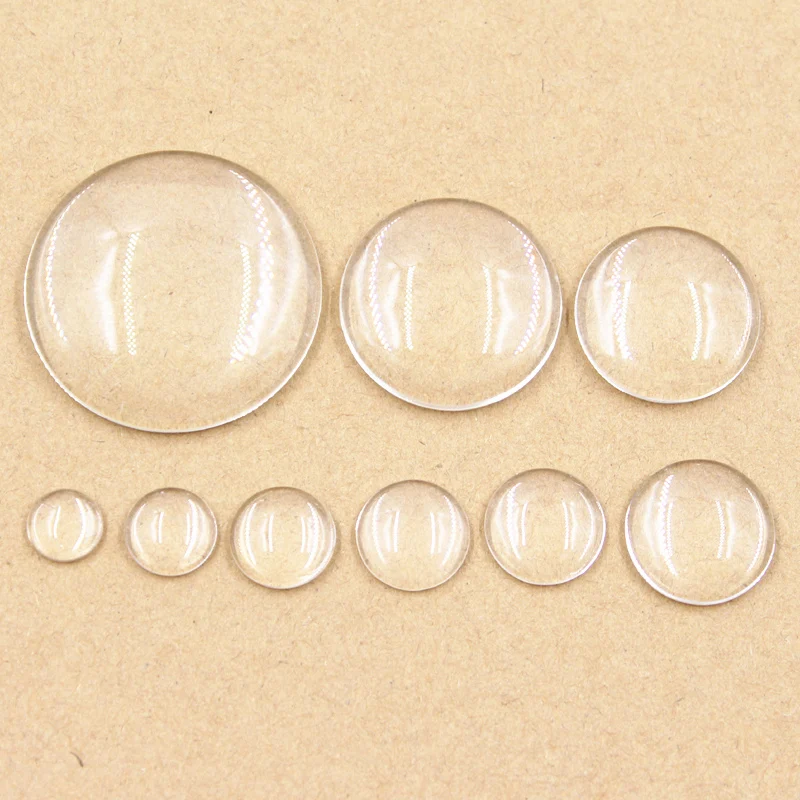 40mm 35mm 30mm 25mm 20mm 18mm 16mm 15mm 14mm 12mm 10mm Round Flat Back Transparent Clear Glass Cabochon High Quality DIY Jewelry