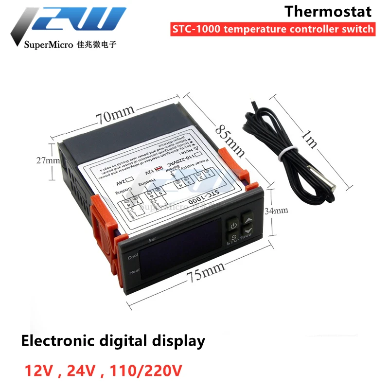 Digital Temperature Controller Thermostat Thermoregulator Relay Incubator LED 10A STC-1000 Heating Cooling STC 1000 12V 24V 220V