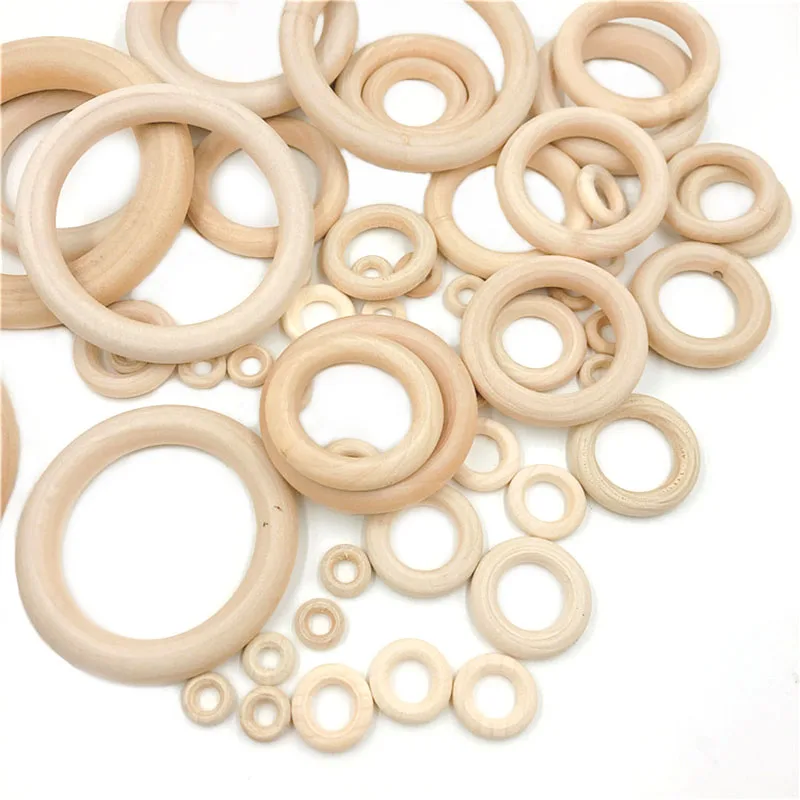 15-100mm Natural Wooden Ring For Kids Teething Grinding Nursing Baby Gift Accessories Bracelet Wood Circle DIY Crafts Ornaments