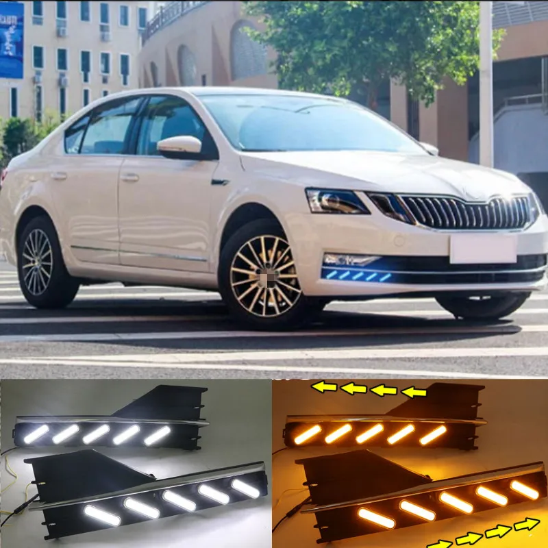 2PCS Waterproof style 12V LED Car for SKODA OCTAVIA A7 2018 DRL Daytime running light with fog lamp hole