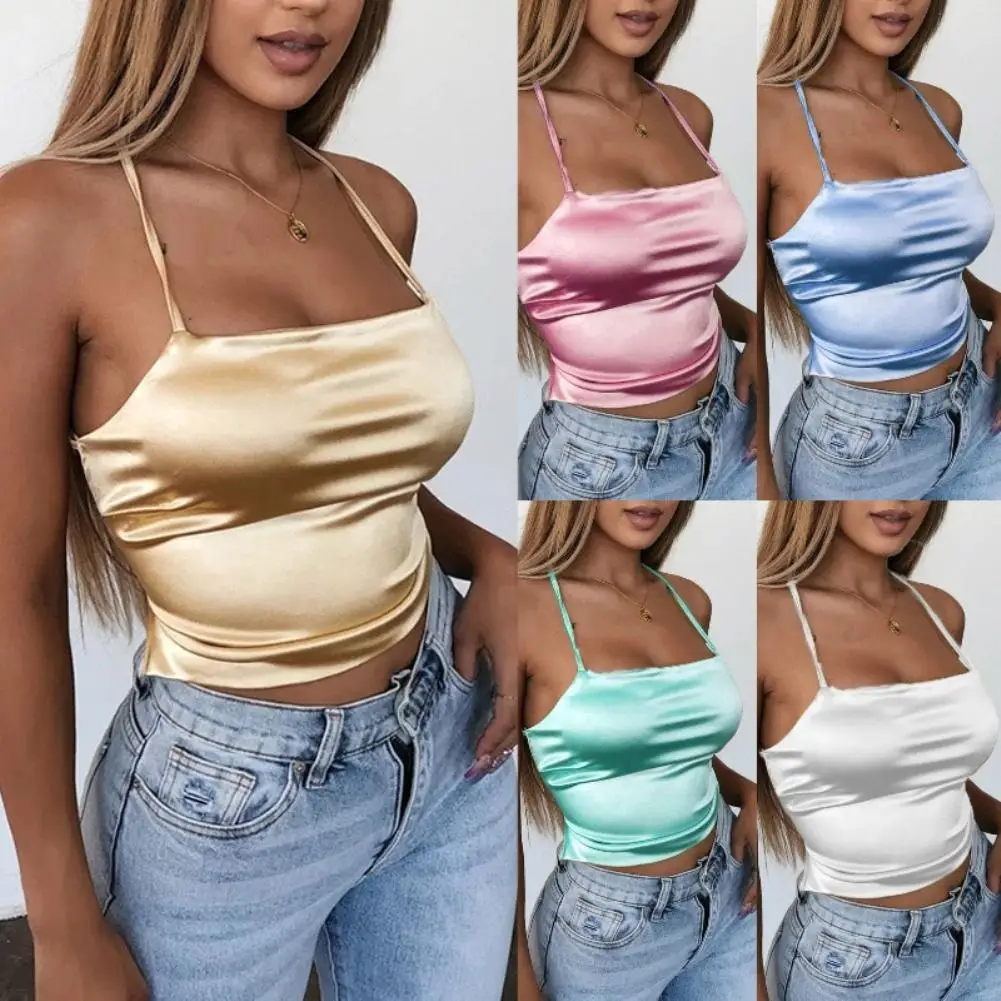 2020 Women Fashion Tank Top Sexy Solid Color Camisole Sleeveless Backless Back Bandage Vest Comfortable Female Blouse Top