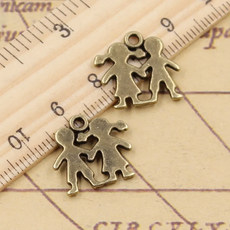 20pcs Charms Boy Girl Lover 16x17mm Tibetan Bronze Silver Color Pendants Antique Jewelry Making DIY Handmade Craft