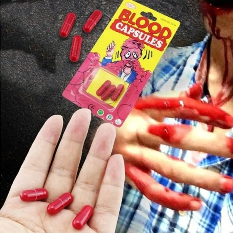 6 Pçs/set Realistic Falso Cápsulas Pílulas de Sangue Vampiro Horror Assustador Brinquedos Engraçados Truque Adereços Festa de Halloween April Fools Day