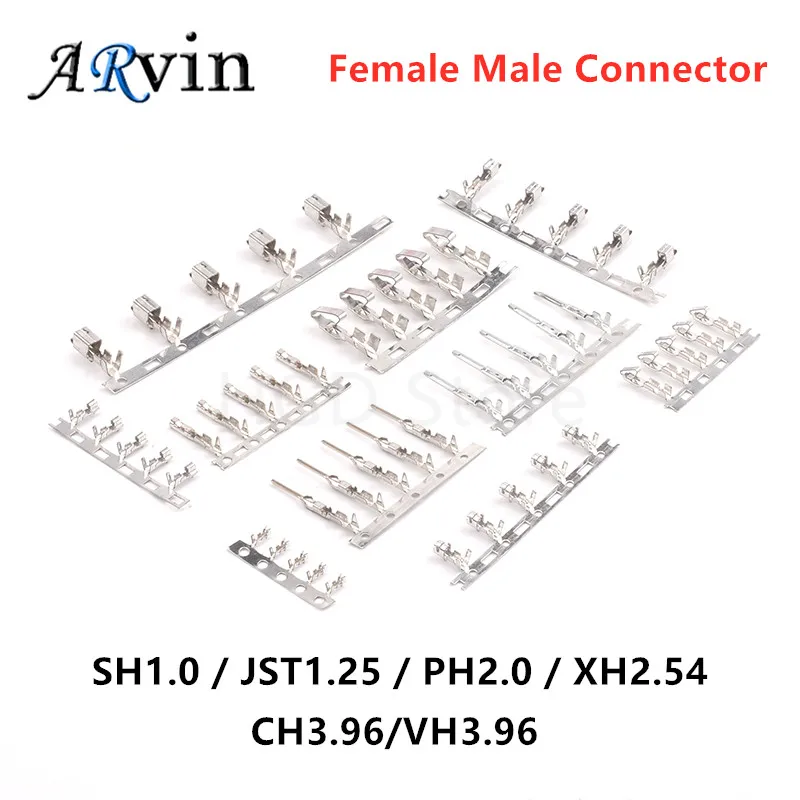 Cabo terminal fêmea e masculino do fio, SH1.0, JST1.25, PH2.0, HY2.0, XH2.54, VH3.96mm, 1,0, 1,25, 2,0 milímetros, 2,54 milímetros, 100 PCes pelo