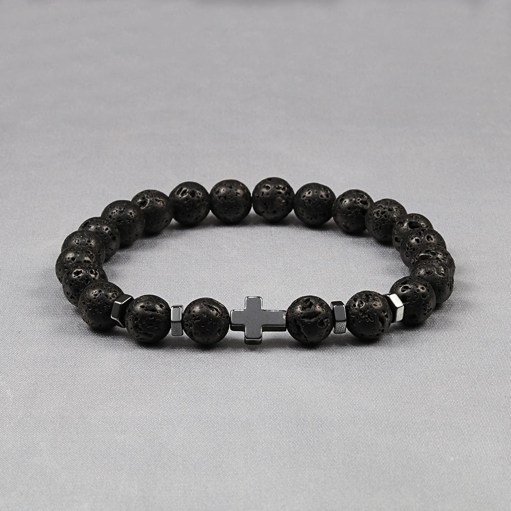 Hot Fashion Cross Charm Bracelet For Men Women Handmade Beaded Natural Tiger Eye Bracelets Yoga Prayer Jewelry Gift Homme