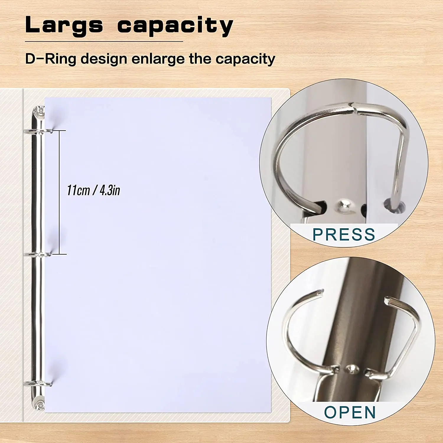 A4 Size 3 Ring Transparency Binder Cover Organizer Folder Holds 8.5\'\' x 11\'\' Paper, Clear View Binder D Ring for School, Office