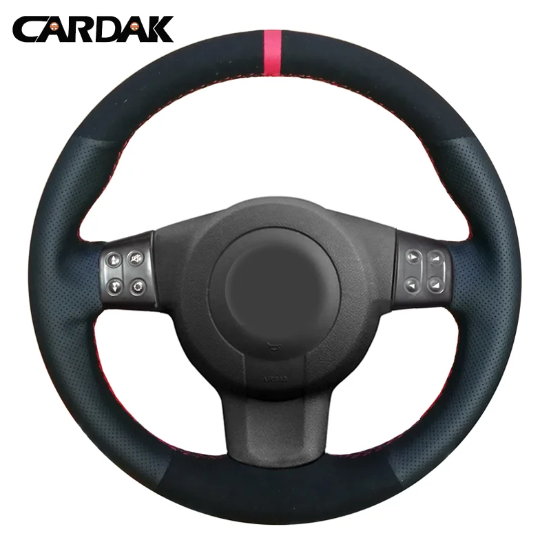 CARDAK Hand-Stitched Black Suede Artificial Leather Car Steering Wheel Cover for Seat Ibiza 6L Leon 2007 2008 Sport Altea Toledo