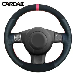 CARDAK Hand-Stitched Black Suede Artificial Leather Car Steering Wheel Cover for Seat Ibiza 6L Leon 2007 2008 Sport Altea Toledo