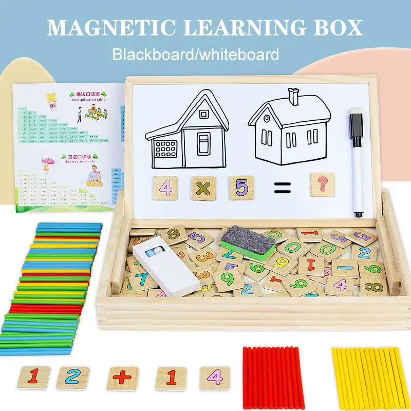 Kids Wooden Montessori Counting Sticks Toys Digital Operation Box  Educational Blocks Black And White Board Drawing Children Toy