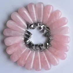 Wholesale 30pcs/lot fashion natural stone rose quartz long drop shape pendants for jewelry accessories marking free shipping