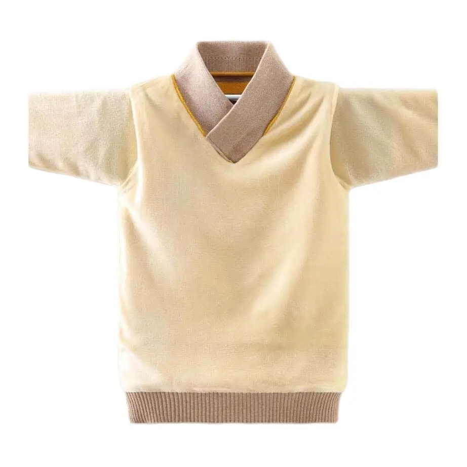 Spring Children Collar Sweater 3-17T Kids Winter Warm Jacket Baby Boys Pullovers Long Sleeve Knitted Velvet Turtleneck Outfit