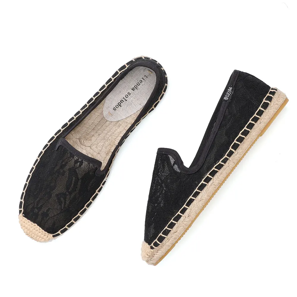 Espadrilles à enfiler pour femmes, chaussures plates, dentelle tissée à la main, chaussures à la mode, printemps et été