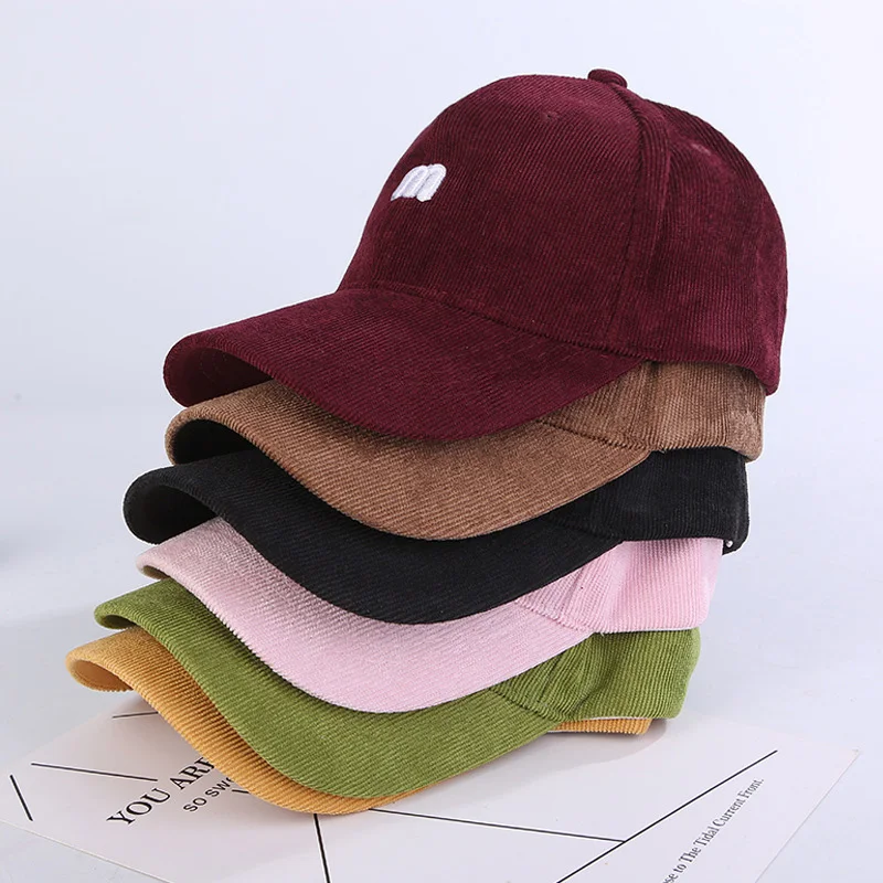 New Winter Women Thick Corduroy Caps M Letter Embroidery Baseball Cap Fashion Men Warm Cap Adjustable Outdoor Casual Hat