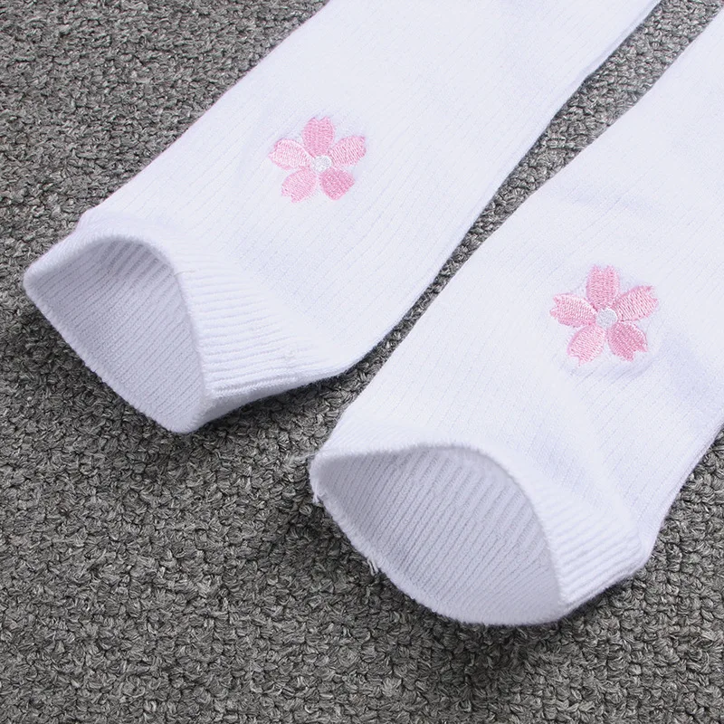 Stockings Cotton Girls Pure Cherry Blossoms Printing Embroidery Long Knee High JK Uniforms Socks Sports Long Socks For Girls