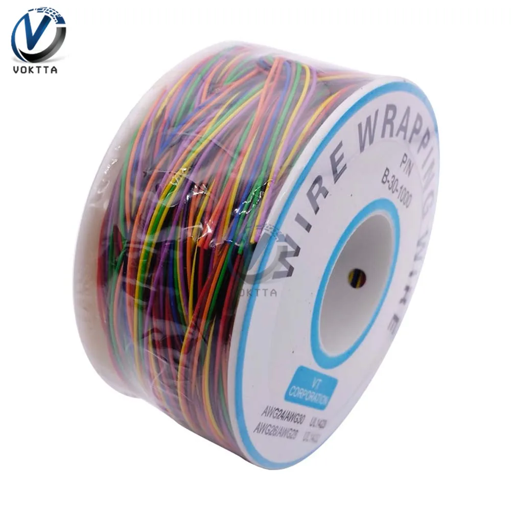 8 Colors 30AWG Wire Wrapping Wire B-30-1000 UL1423 0.25mm Tinned Copper Solid PVC insulation Cable Jumper Insulation 250m