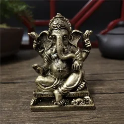 Lord Ganesha Buddha Statues Elephant Hindu God Sculpture Figurines Ornaments Bronze Color Resin Home Decoration Lucky Gifts