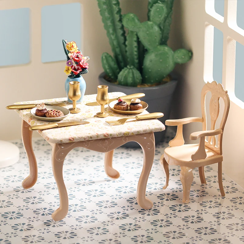 Aizulhomey Mental Table And Chair Set Moues Dollhouse Furniture 1/12 OB11 BJD Lol Blyth Dolls Accessories Kitchen Cooking Toys