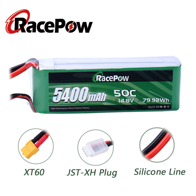 RacePow 4S akumulator do RC Lipo 14.8V 50C 5400mAh z wtyczką XT60 dla RC helikopter samochodowy Quadcopter łódź RC salash Drone FPV 4 komórki