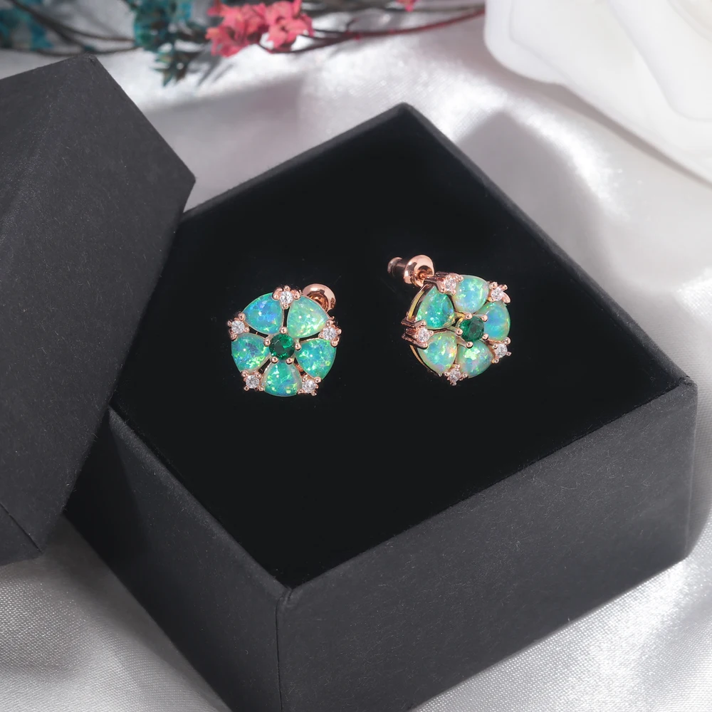 CiNily Rose Gold Fire Opal Plated for Girls Exquisite Zircon Flower Stud Earrings for girls Jewelry