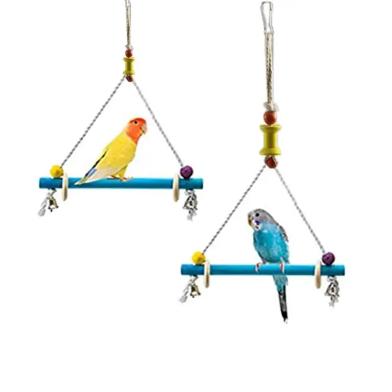 

1pcs Bird Swing Toy Bite Resistant Wooden Parrot Perch Bird Cage Hanging Toy With Bell Parrot Stand Toy качели для попугаев