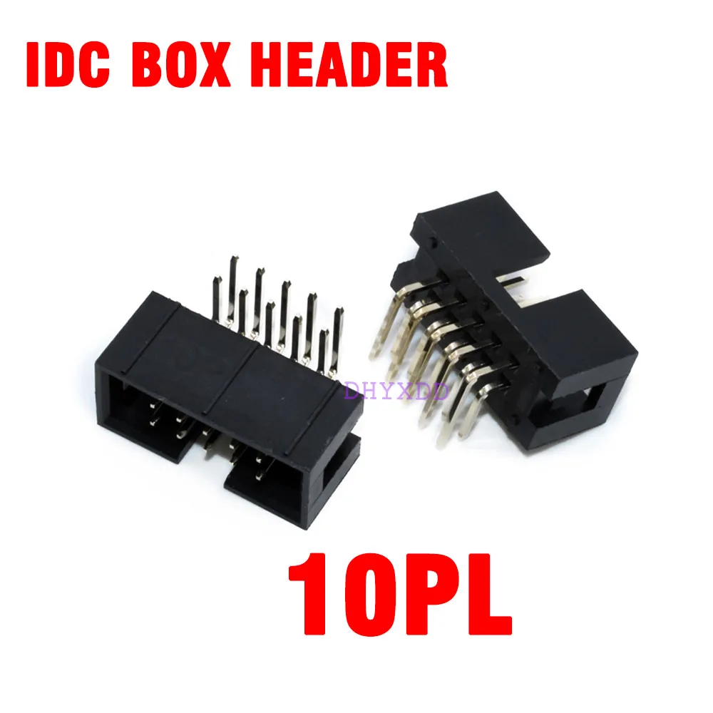 10Pcs DC3 2x5 Pin 10 Pin 2.54mm ISP Right Angle Male Double-Spaced Pin Male IDC JTAG Socket Box Header Connector