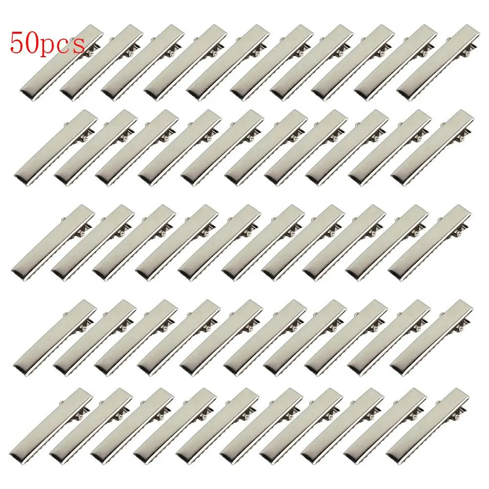 50pc 32mm Silver Metal Single Prong Alligator Hair Clips Barrette Hairpins For Bows Diy Accessories For Girls Hair Styling Tools