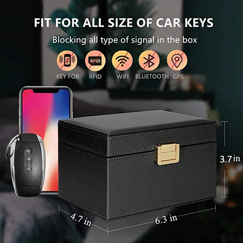 Car Key Fob Protector Box RFID Large Signal Blocking Box Signal Shielding Pouch Anti Theft Storage Box Case for Phone Bank Card