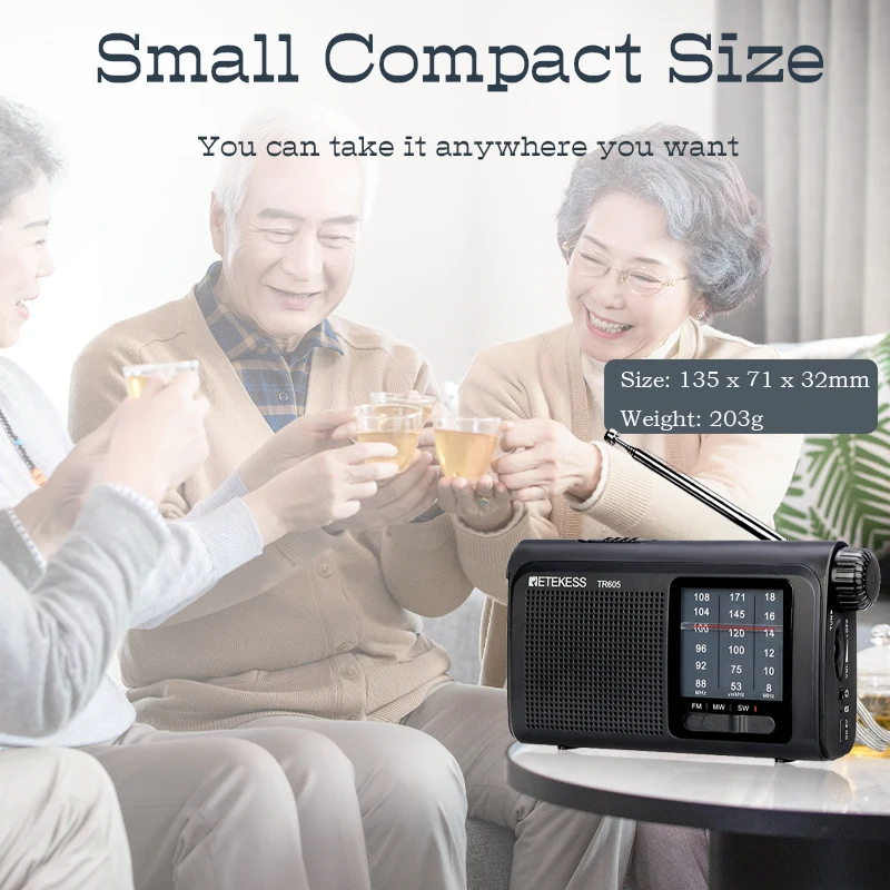 Retekess-Radio portátil TR605 para ancianos, linterna de emergencia con batería recargable, altavoz potente, FM/MW/SW