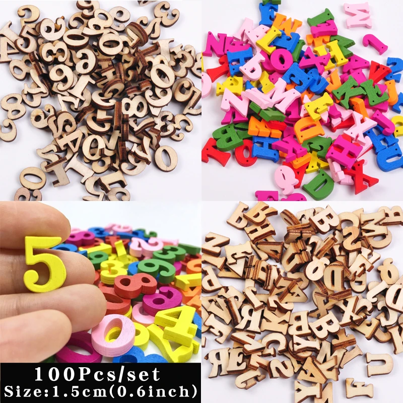 100Pcs Wooden Letters Decorative Alphabet English Letter Decoration Wood Numbers Baby Early Learning Tool Scrapbooking Craft DIY