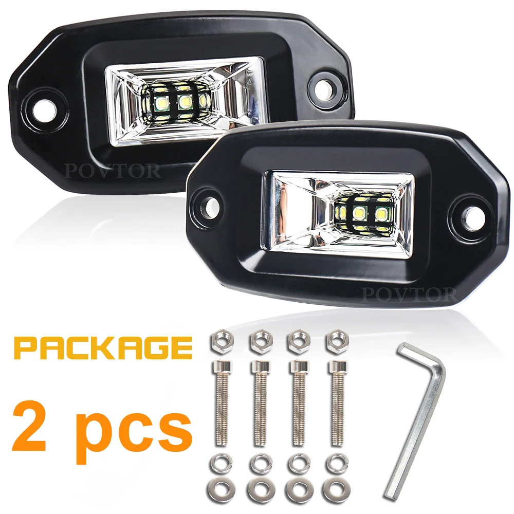 2 pcs Work Light Bar LED 4X4 Offroad 12V Car Accessories Motorcycle Flood Beam Bulb 10W 6000K White Driving Light