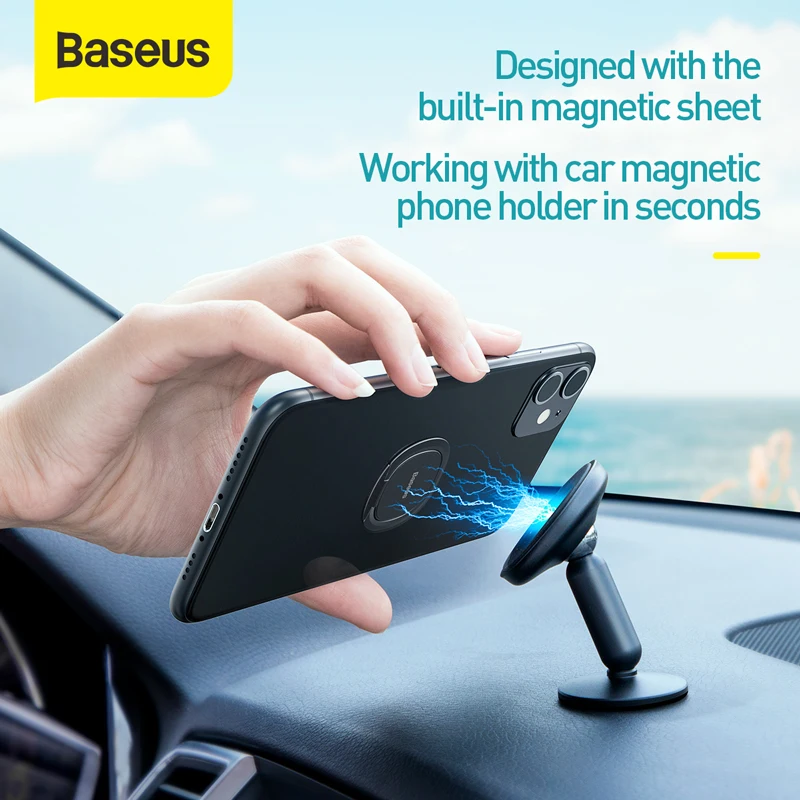 Baseus Phone Ring Holder 2.1mm 3-in-1 Finger Ring Kickstand Magnetic Pad Car Mount for Mobile Phone Invisible Car Holder