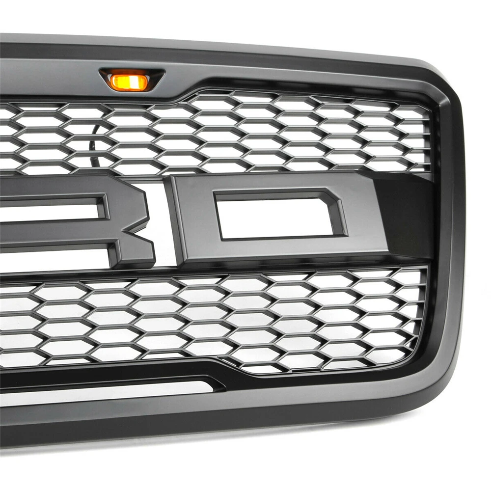 Griglia paraurti anteriore in ABS nero griglia stile Raptor con luci a LED ambra e lettere per Ford F150 2004-2008