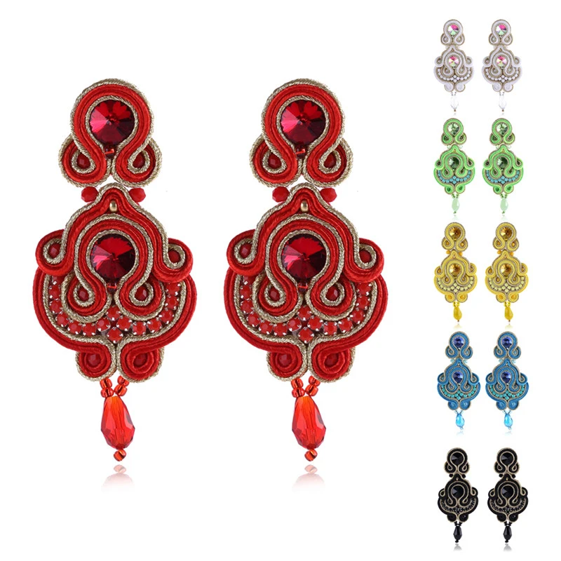 

KpacoTa Fashion delicate hanging earring, Ethnic jewelry rhinestone soutache Handmade Process colourful drop earrings for women