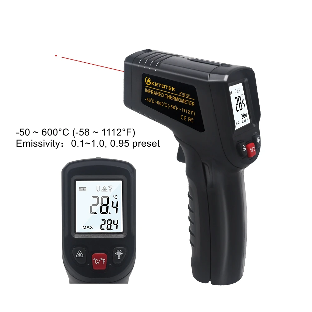 Digital Infrared Thermometer Non Contact Industrial IR Laser Temperature Meter Pyrometer C/F Single/Double Laser Thermometer