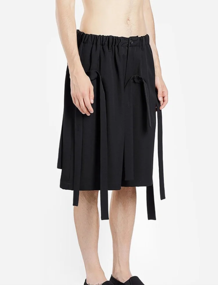 Spring/Summer New Men's Casual Pants Culottes Independent Personality Ribbon Streamer Ultra Loose Plus Size 5 Shorts
