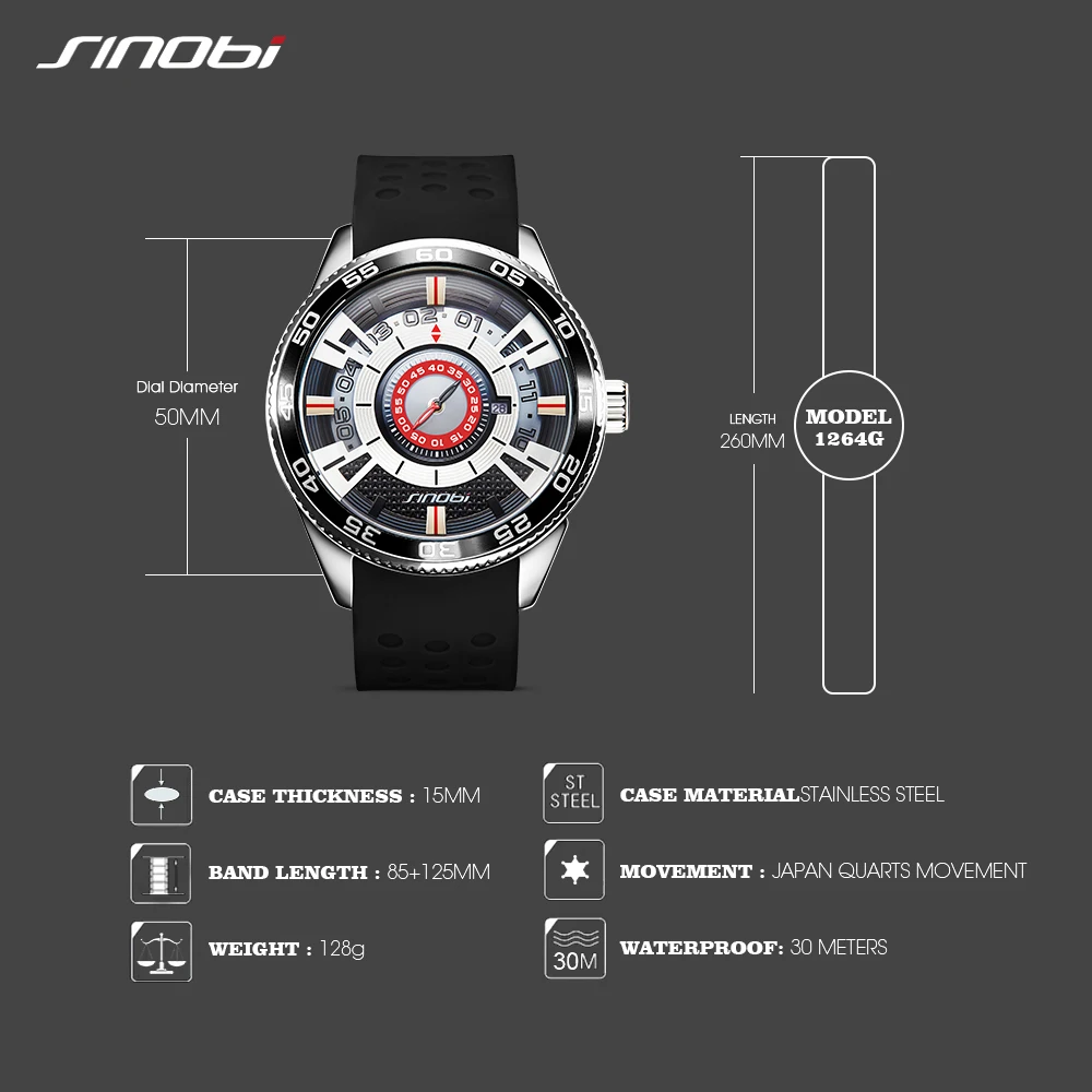 SINOBI 2021 High Quality Creative Car Dashboard Watches Men\'s Luxury 100% Stainless Steel Wristwatches Sports Clock Reloj Hombre