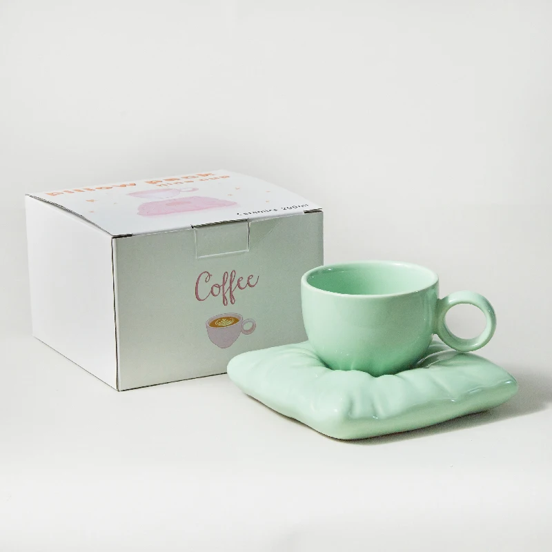 Nordic Style Cushion Ceramic Cup with Pillow Shaped Coaster Lovely Creative Coffee Cups Breakfast Milk Tea