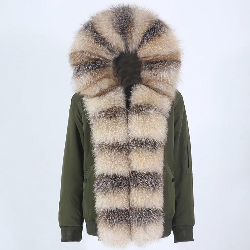 MENINA BONITA2022 Winter Jacket Women Bomber Parka Real Fox Raccoon Fur Collar Hooded Warm Streetwear Outerwear Natural Fur Coat