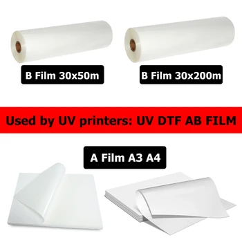 סרט UV DTF AB עבור מדפסות UV 6090 4060 A1 A2 A3 A4 סרט העברה עמיד למים עם דבק מעוגל מעוגל L1800 L805