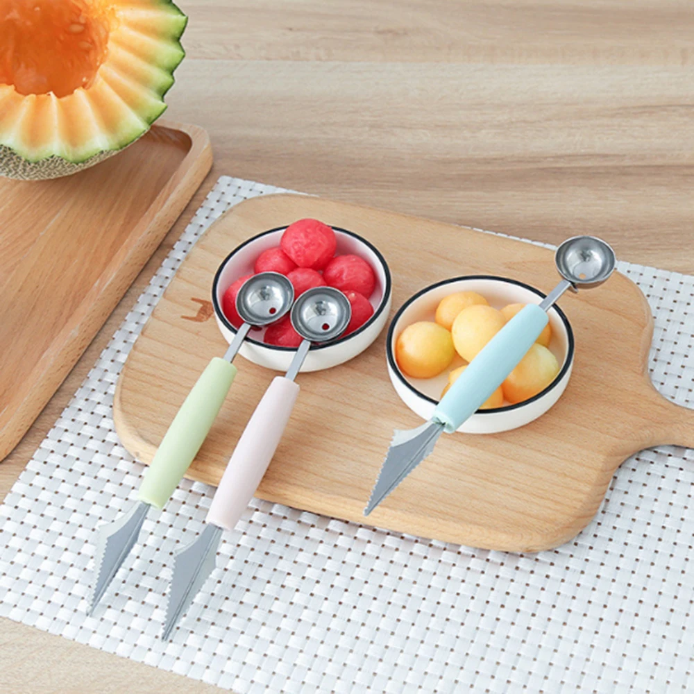 2In1 Ice Cream Ball Spoon DIY Assortment Fruit Digging Spoons Grapefruit Scoop Kitchen Tool Watermelon Fruit Carving Gouge Knife