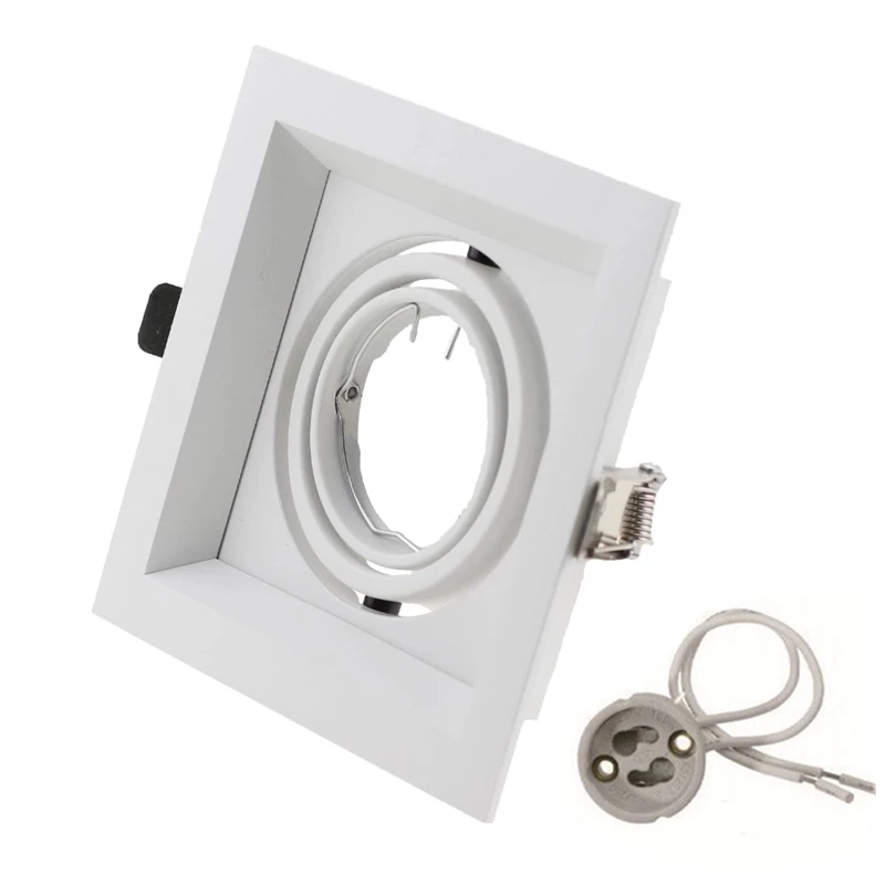 Vierkante Dubbele Ring Led Plafond Downlights Verzonken Verstelbare GU10 MR16 Lamp Socket Base Spot Lampen Houder Frame Beugel Fitting
