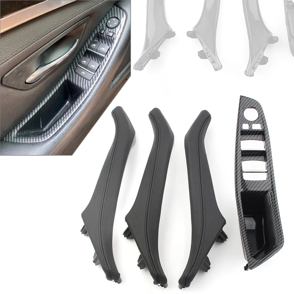 

4Pcs/Set Carbon Fiber Styling Car Door Trim Pull Handle Real Leather for 2010-2017 BMW F10 F11 F18 5 Series Left Drive