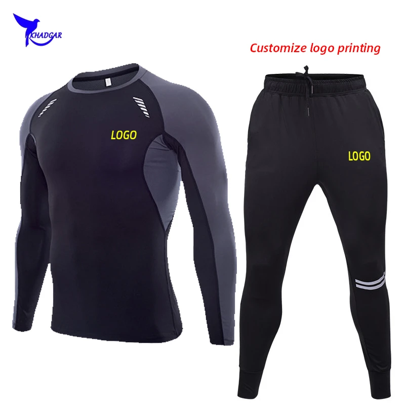 

Custom LOGO High Stretch Men's Running Set Long Sleeve Shirt+Sweatpants 2 Pcs Sports Suit Quick Dry Workout Sportswear Tracksuit