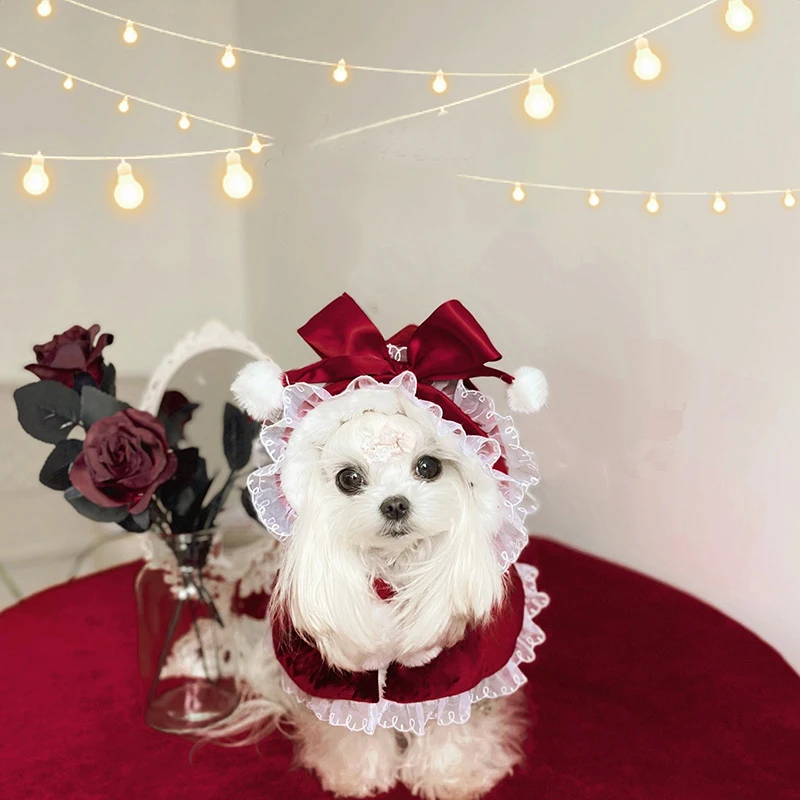 Pet Dog Christmas Clothes Fashion Red Cloak Coats For Lovely Puppy Dog Cats Clothing Princess Girls Manteau Outfits Yorkshire